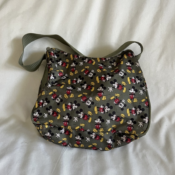 Disney Mickey Mouse Olive Green Shoulder Bag Crossbody Adjustable Fun Casual - Picture 2 of 4